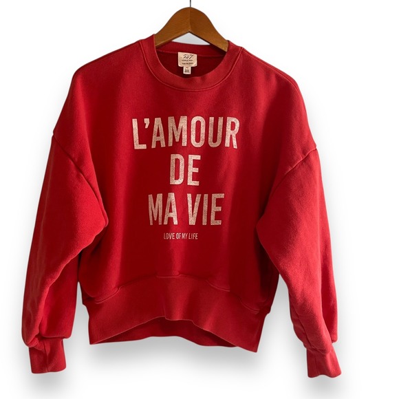Cinq a Sept Sweatshirt Pullover Women's Size XS Red "L'Amour De Ma Vie" - Picture 1 of 6